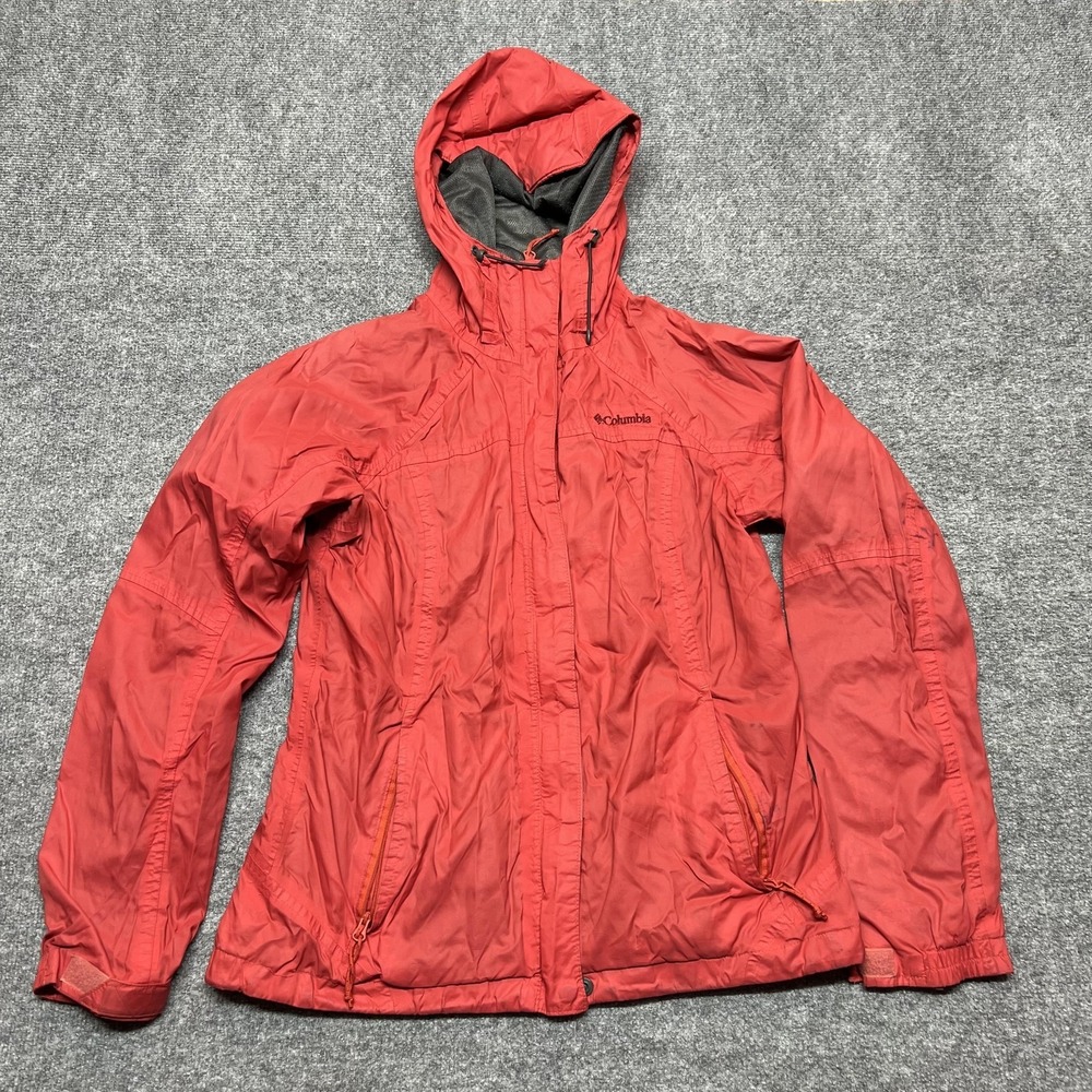 Columbia Jacket Womens Medium Red Hooded Full Zip Nylon Windbreaker Pockets